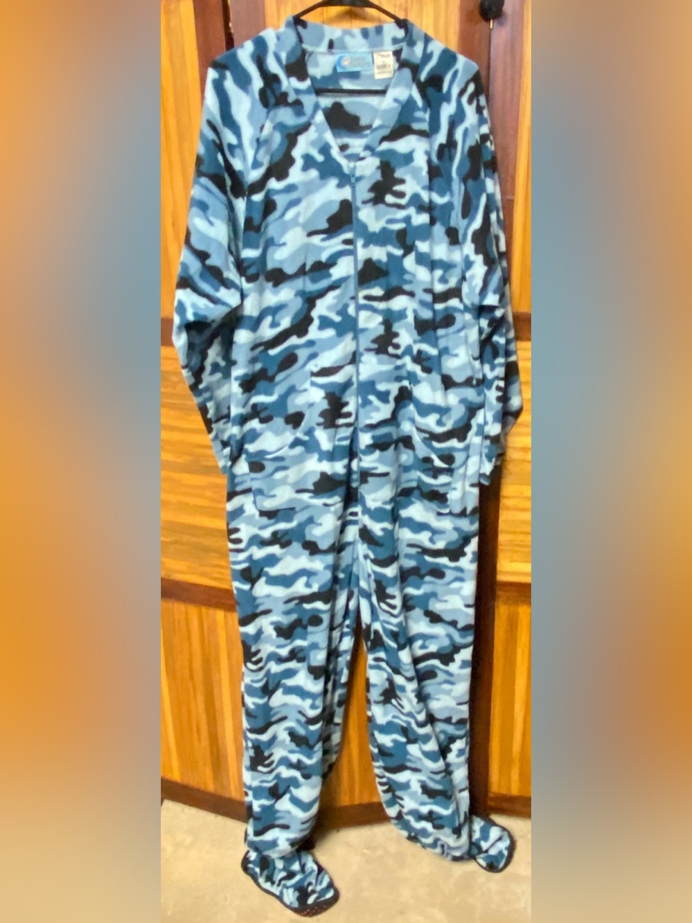 Blue Camo Footed Pajamas Adult Size